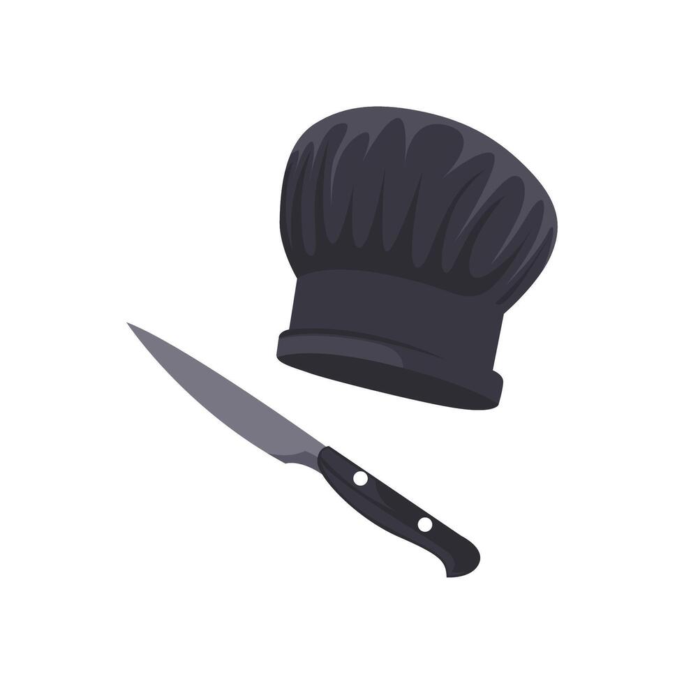 chef hat and kitchen knife isolated white background vector