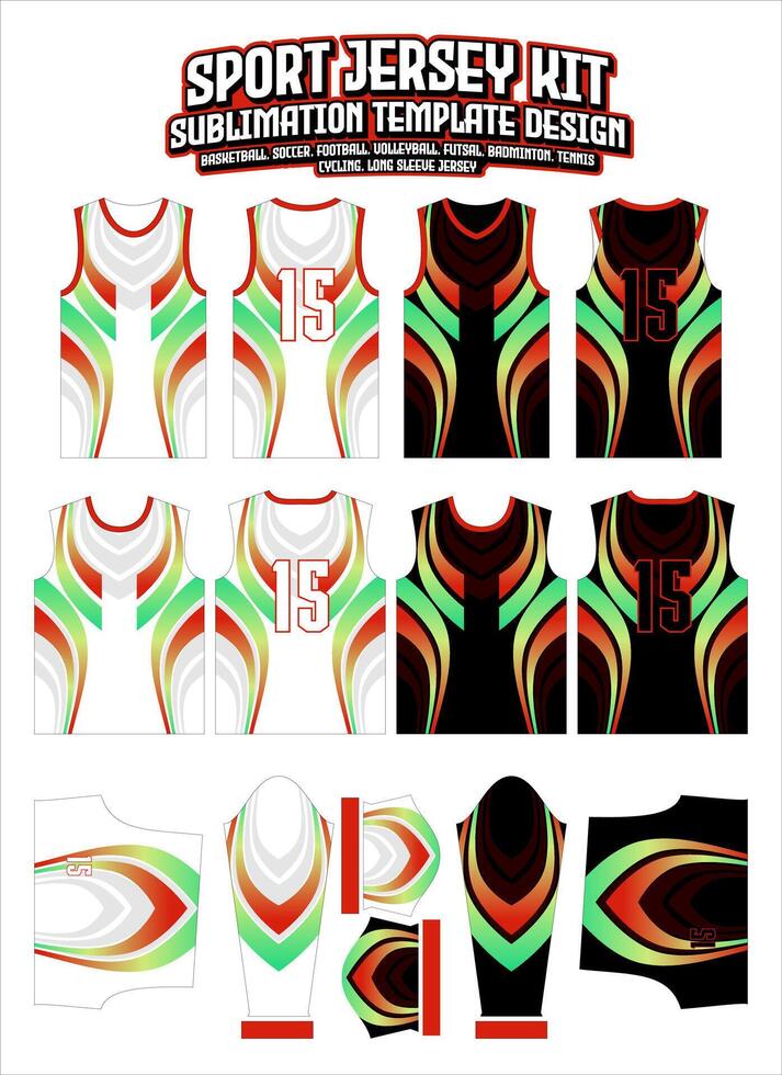 verde rojo curvas degradado jersey vestir Deportes vestir impresión modelo vector