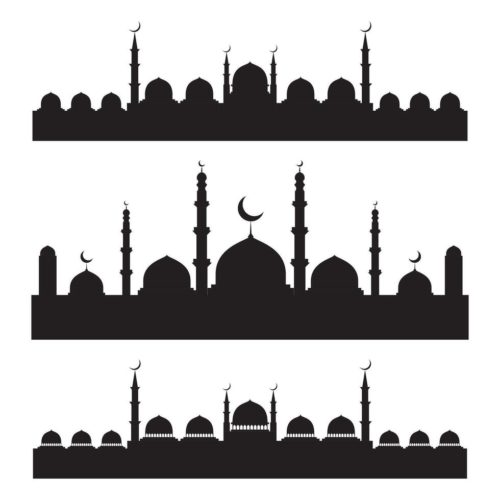 mosque silhouette, vector mosque illustration, set of mosque vector