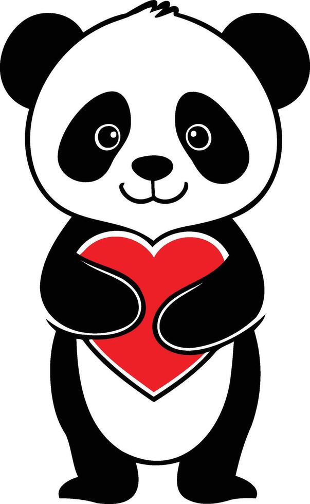 baby panda standing with a heart vector