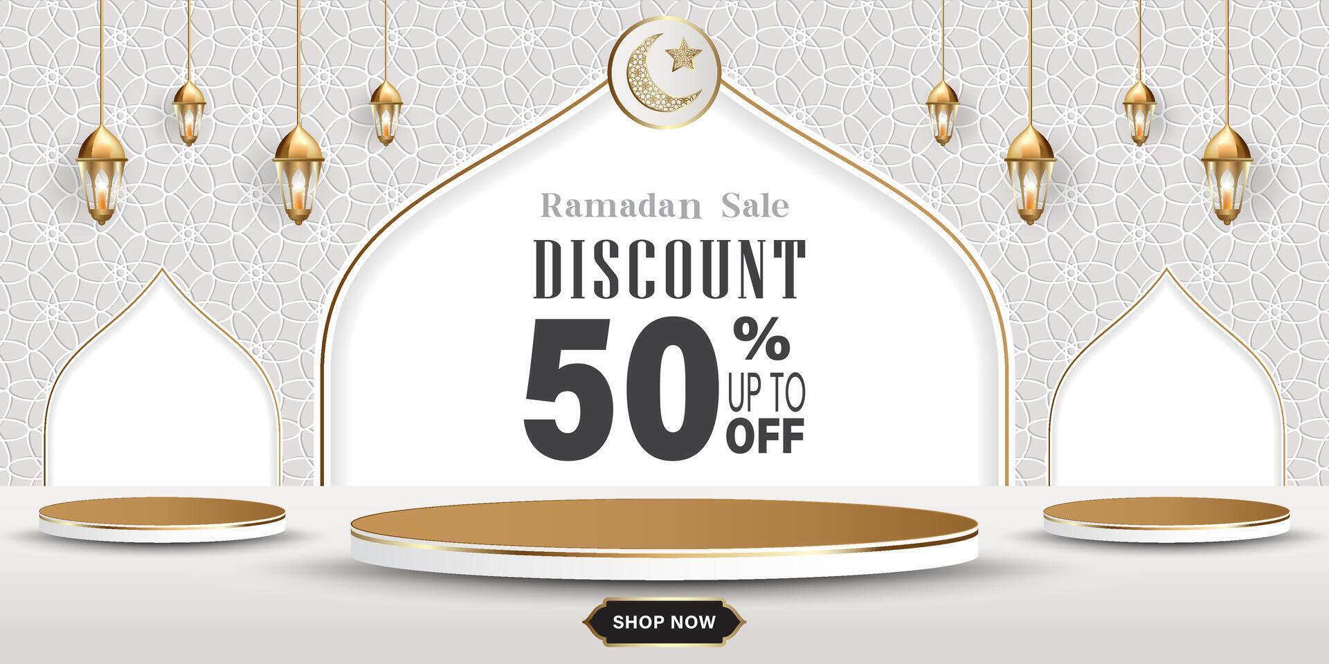 Banner or promotional card design for special discounts for the month of Ramadan vector