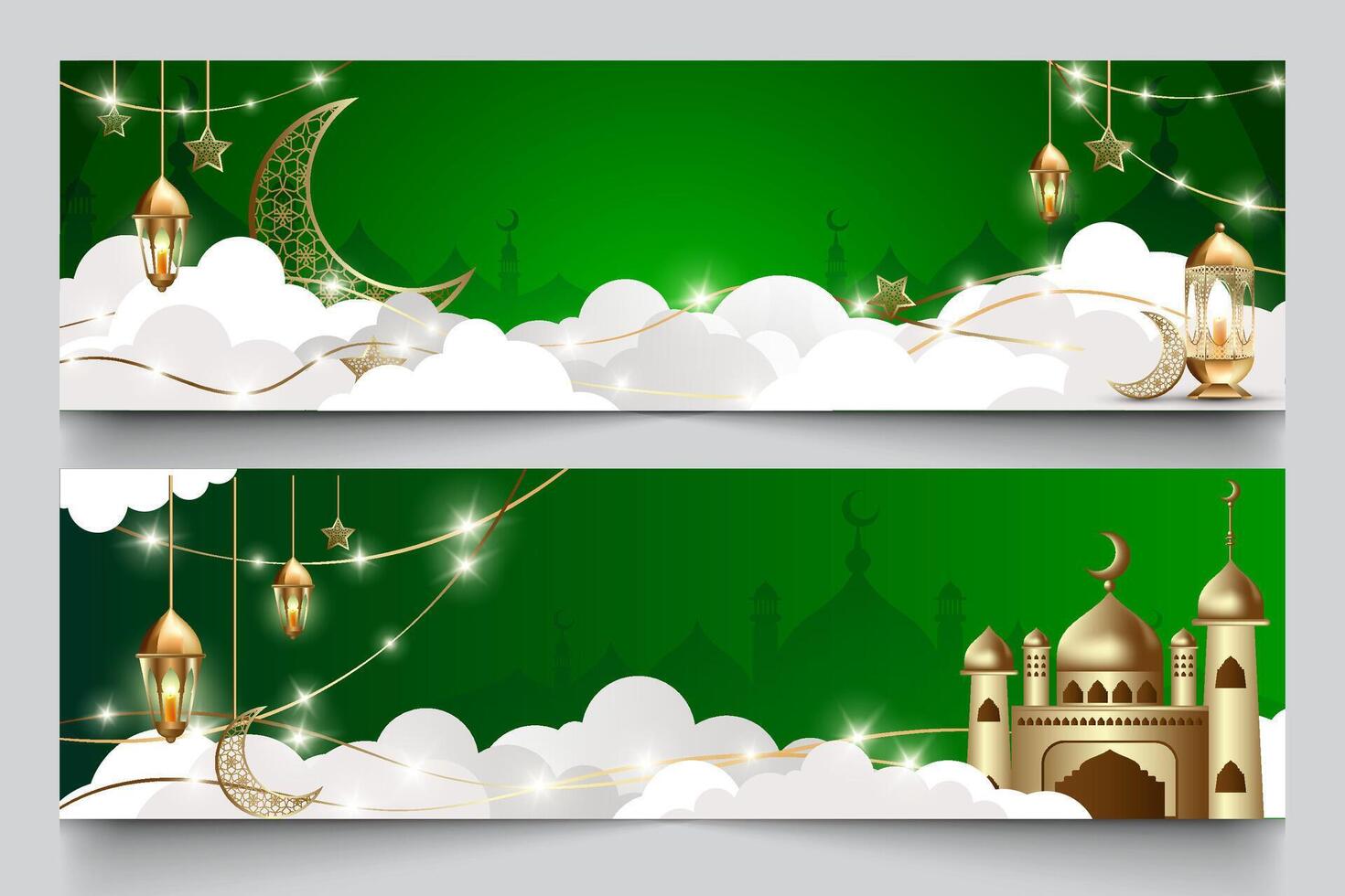 Ramadan or Islamic themed banners. background color is dark green vector