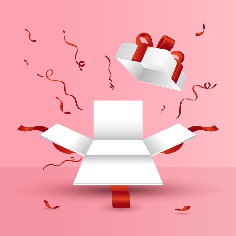 surprise gift box. sprinkled with red ribbon vector