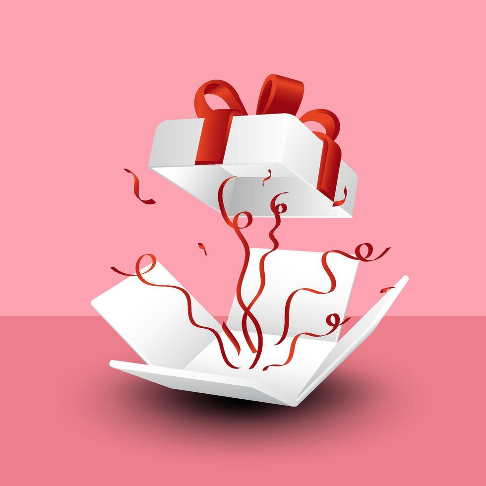 surprise gift box. sprinkled with red ribbon vector