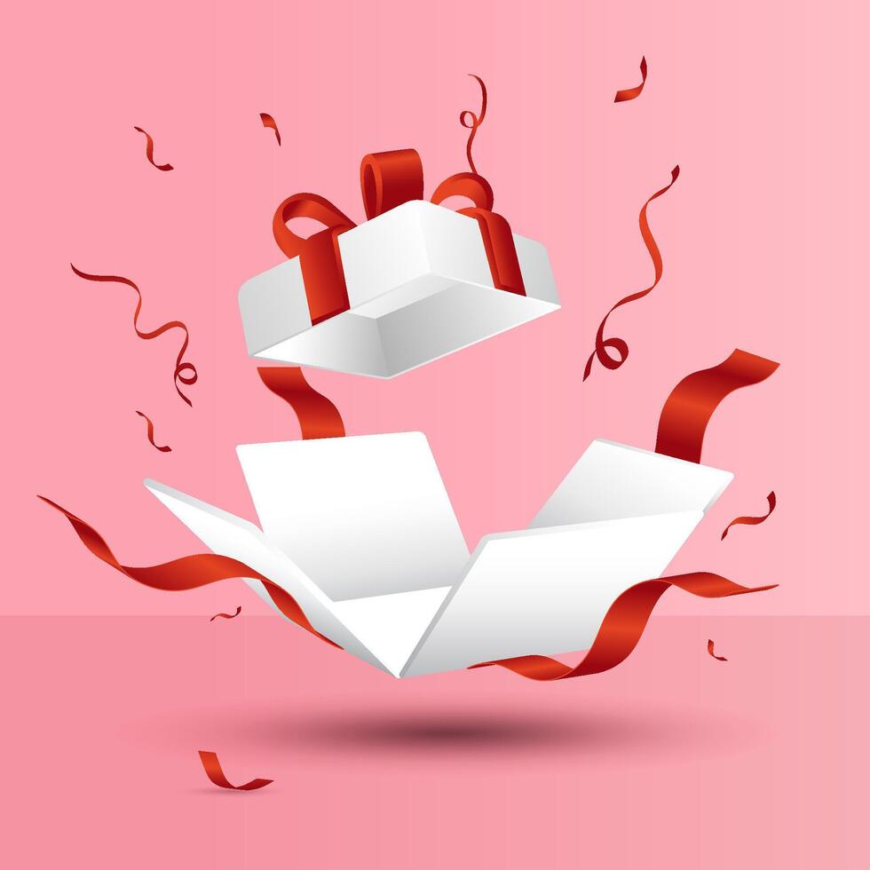surprise gift box. sprinkled with red ribbon vector