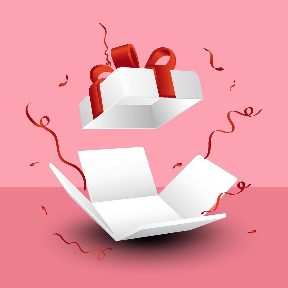 surprise gift box. sprinkled with red ribbon vector