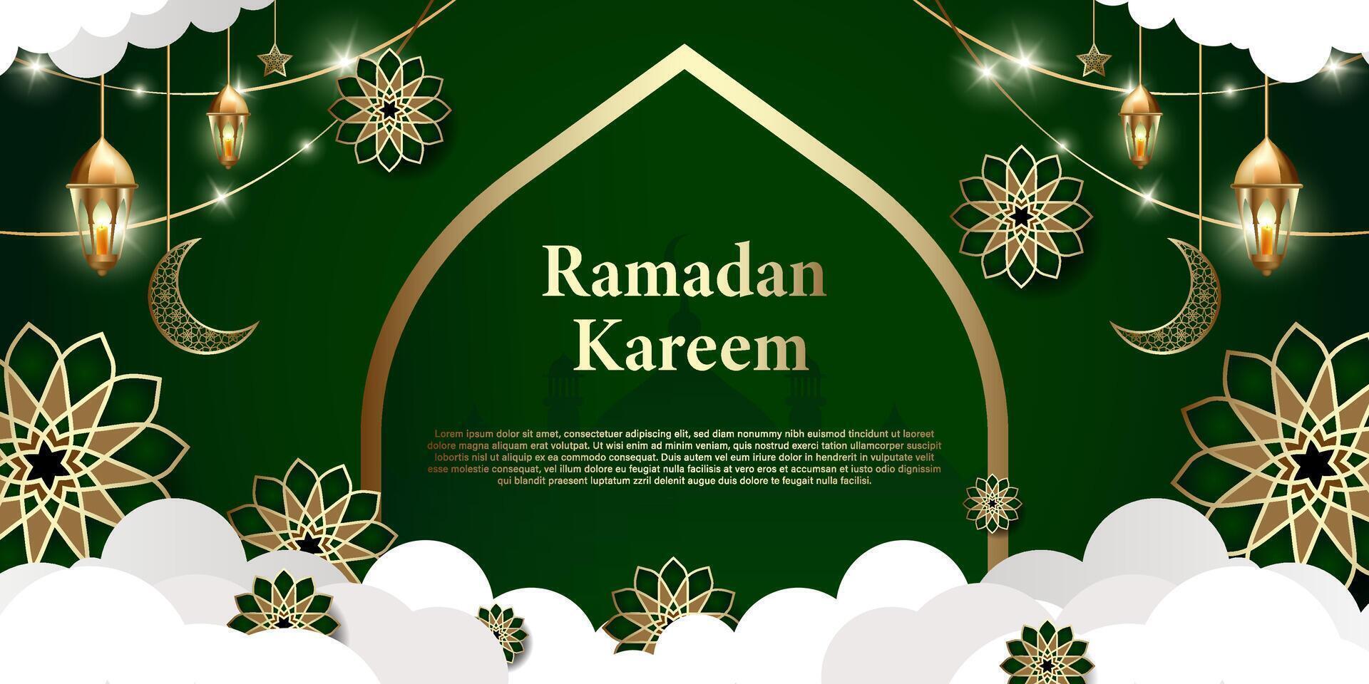 Ramadan or Islamic themed banners. background color is dark green vector