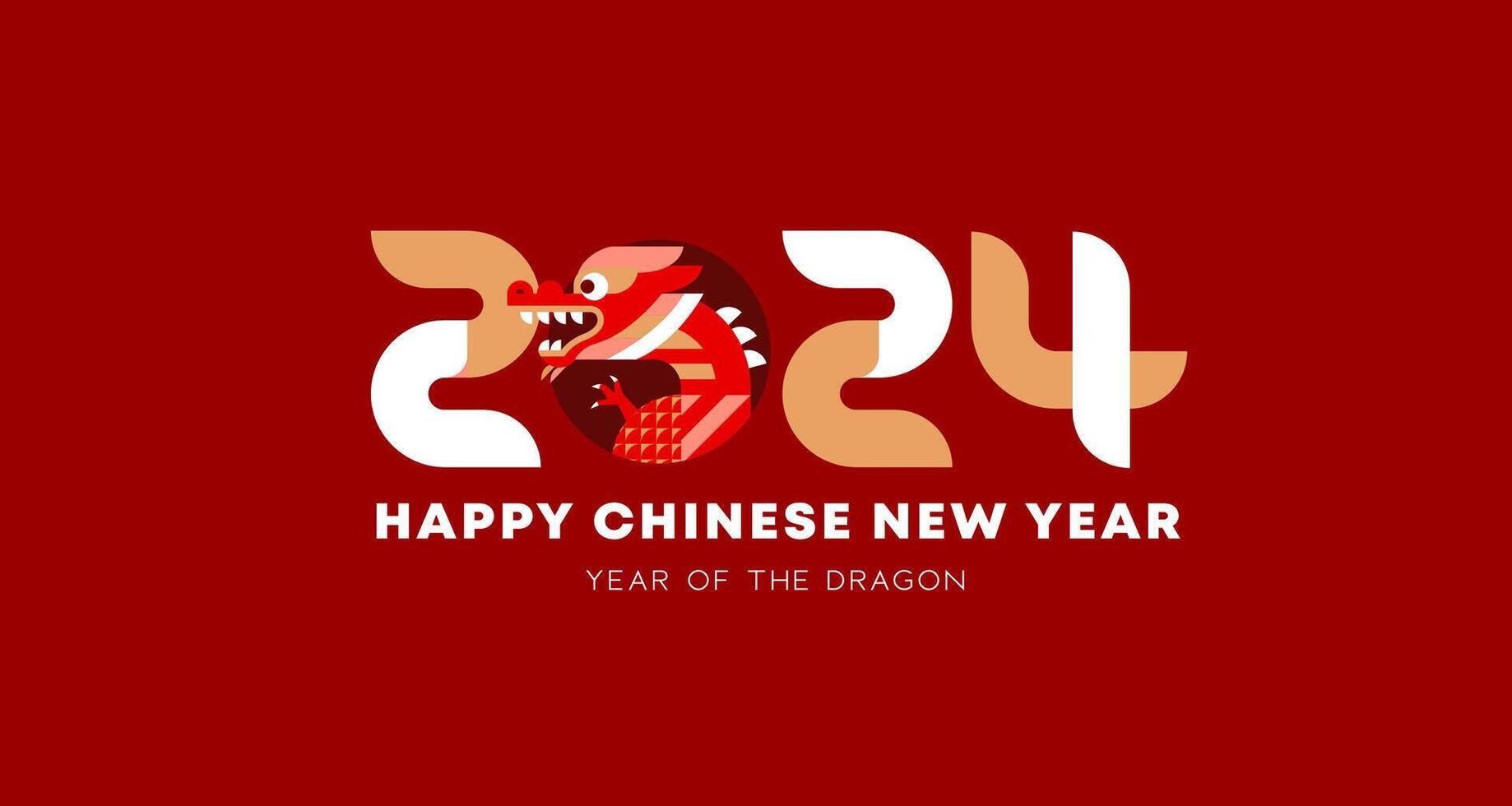 Chinese New Year 2024 Logo, Year of the dragon. Chinese zodiac dragon in geometric flat modern style. vector