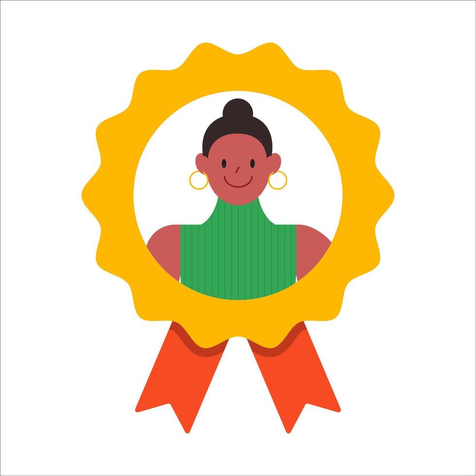 Woman in reward icon. Successful and hardworking worker. Achievement, business award and reward. Rewarding an employee for good results. Cartoon flat vector illustration isolated on a white background