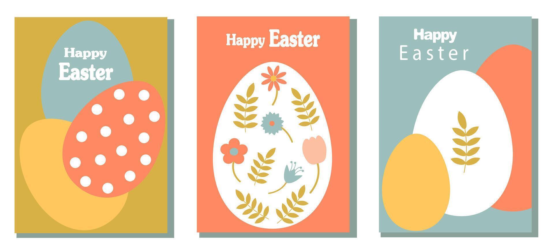 Set of Easter cards. Abstract eggs spring flowers and decorations. For poster, postcard, scrapbooking, stickers. Vector. vector