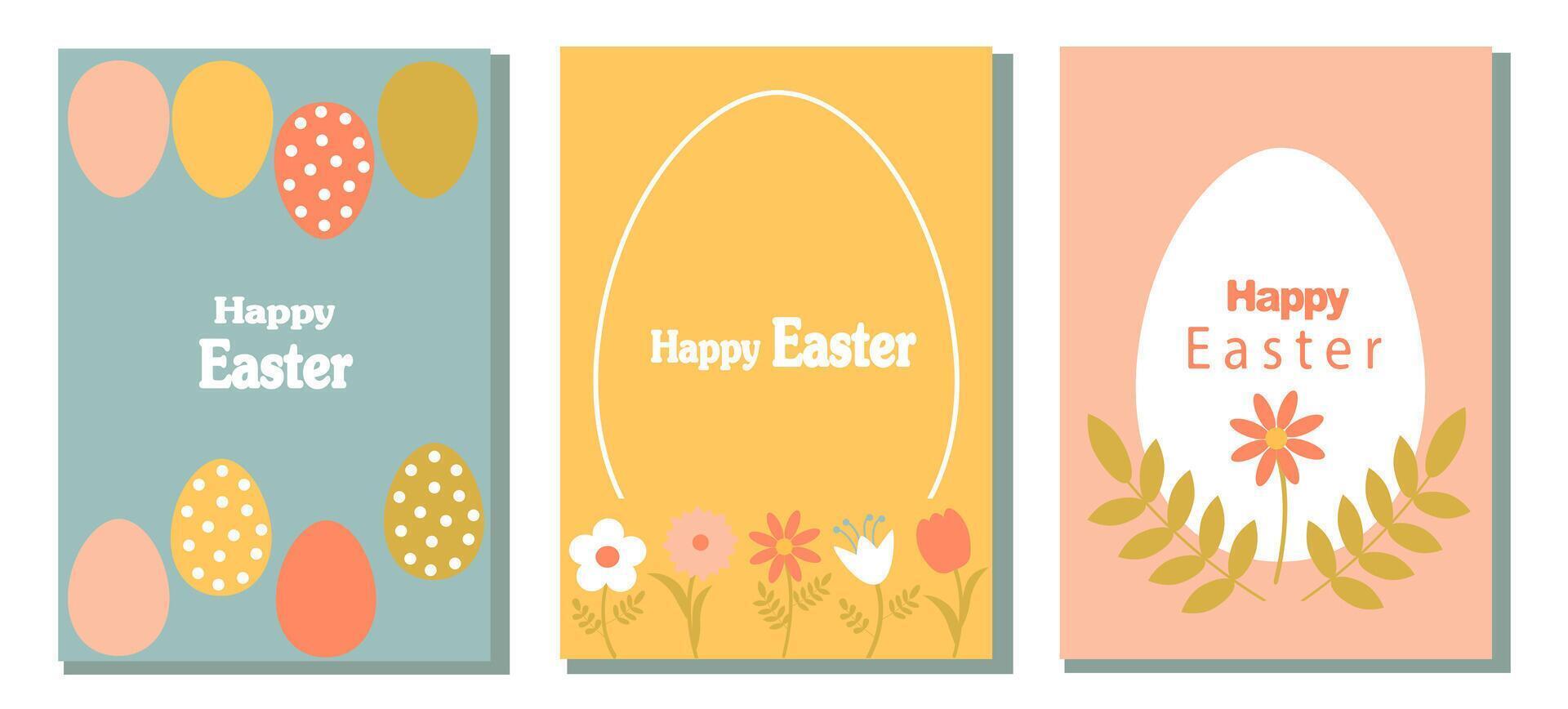 Set of Easter cards. Abstract eggs spring flowers and decorations. For poster, postcard, scrapbooking, stickers. Vector. vector