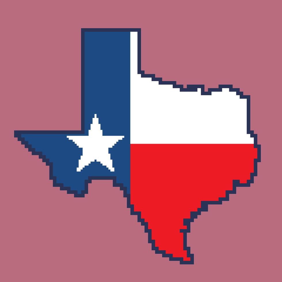 Texas mapa con bandera píxel estilo ilustración vector