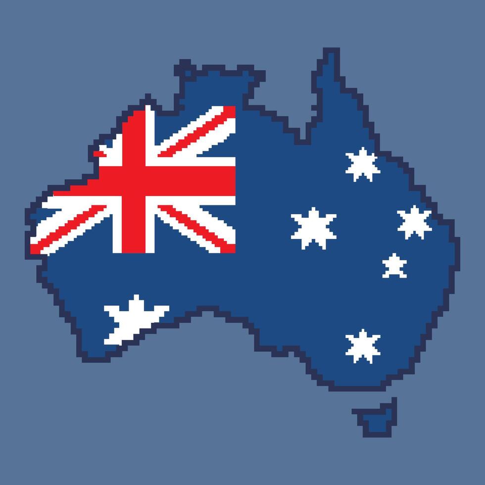 Australia mapa con bandera píxel estilo ilustración vector