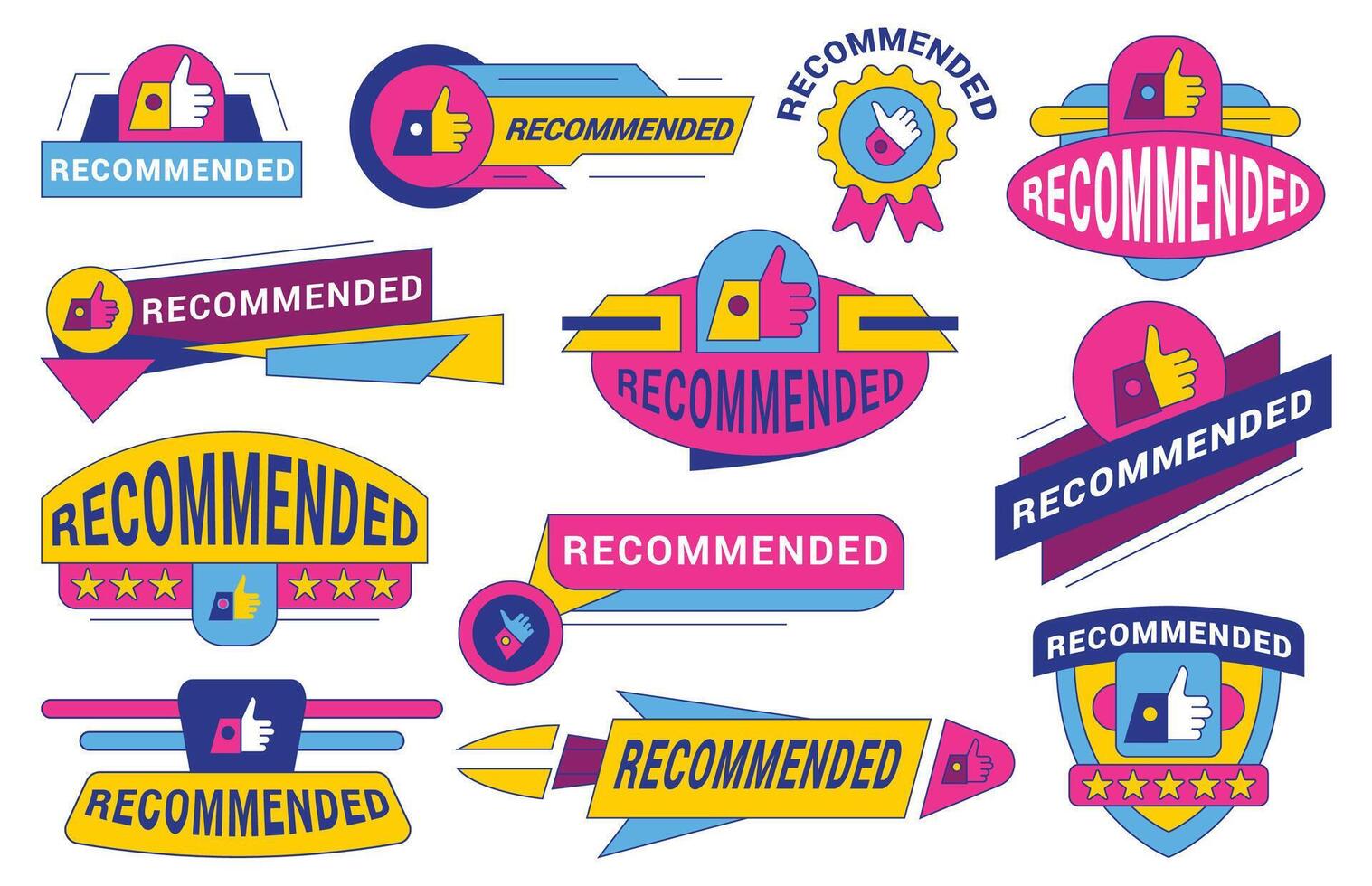 Recommended badge banner collection. Set of banner recommended with thumbs up. Collection of advertising badges with like vector