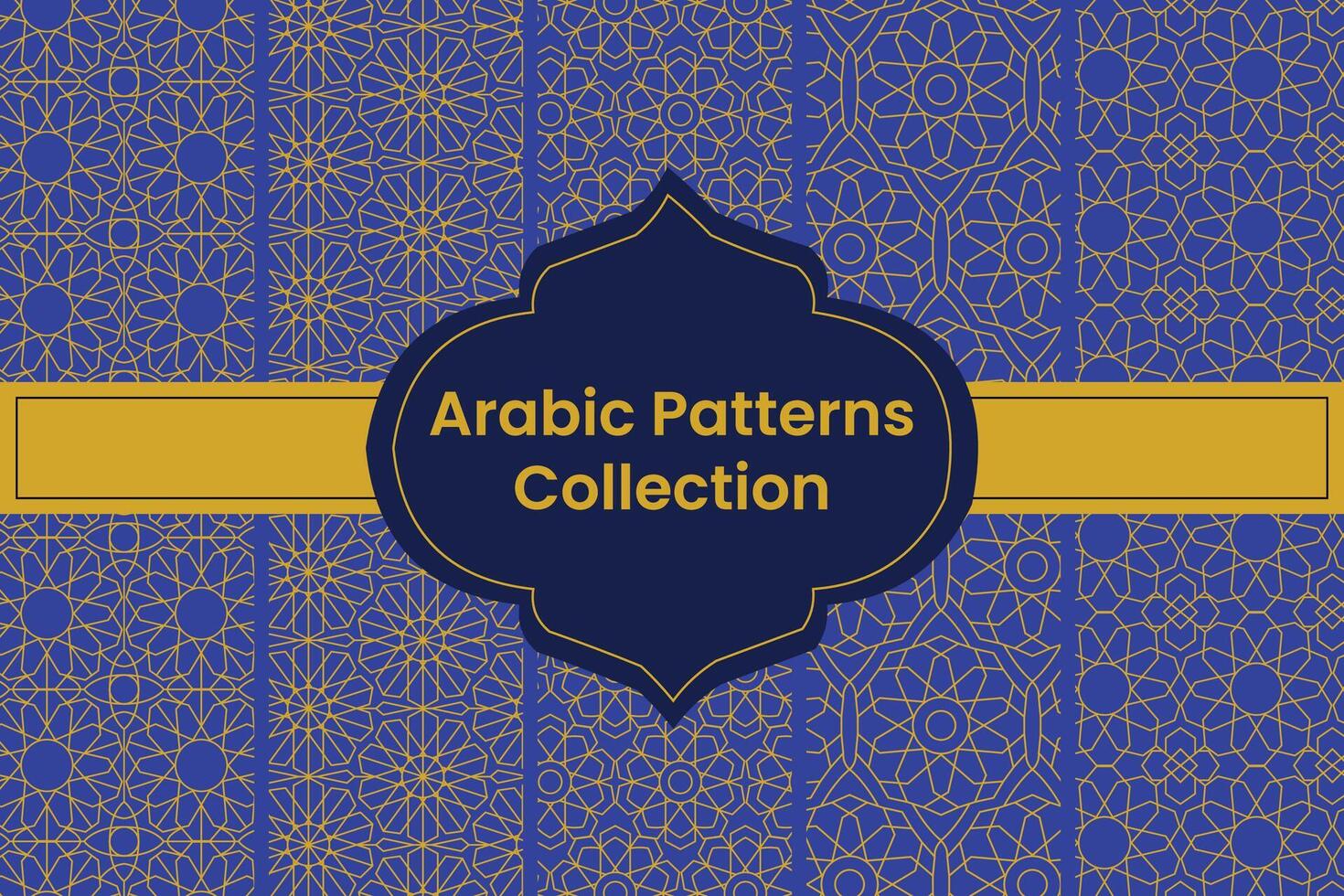 Collection of Golden Arabic Patterns on Purple Background, Vector