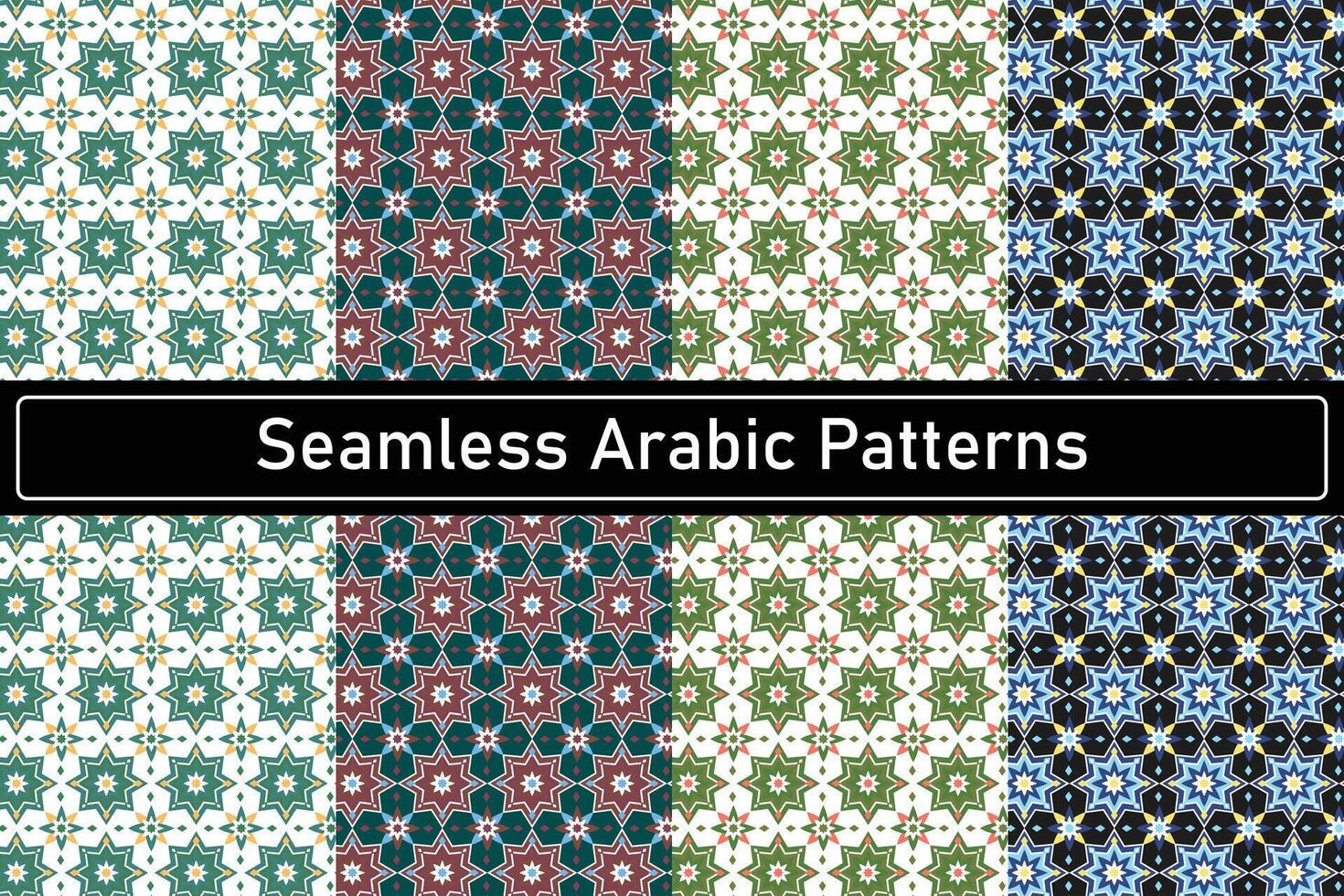 AI generated Set of 4 seamless arabic floral patterns in different colors vector