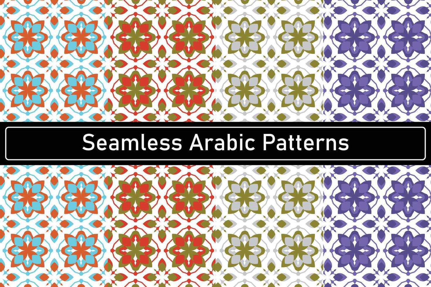set of arabic patterns with flowers vector