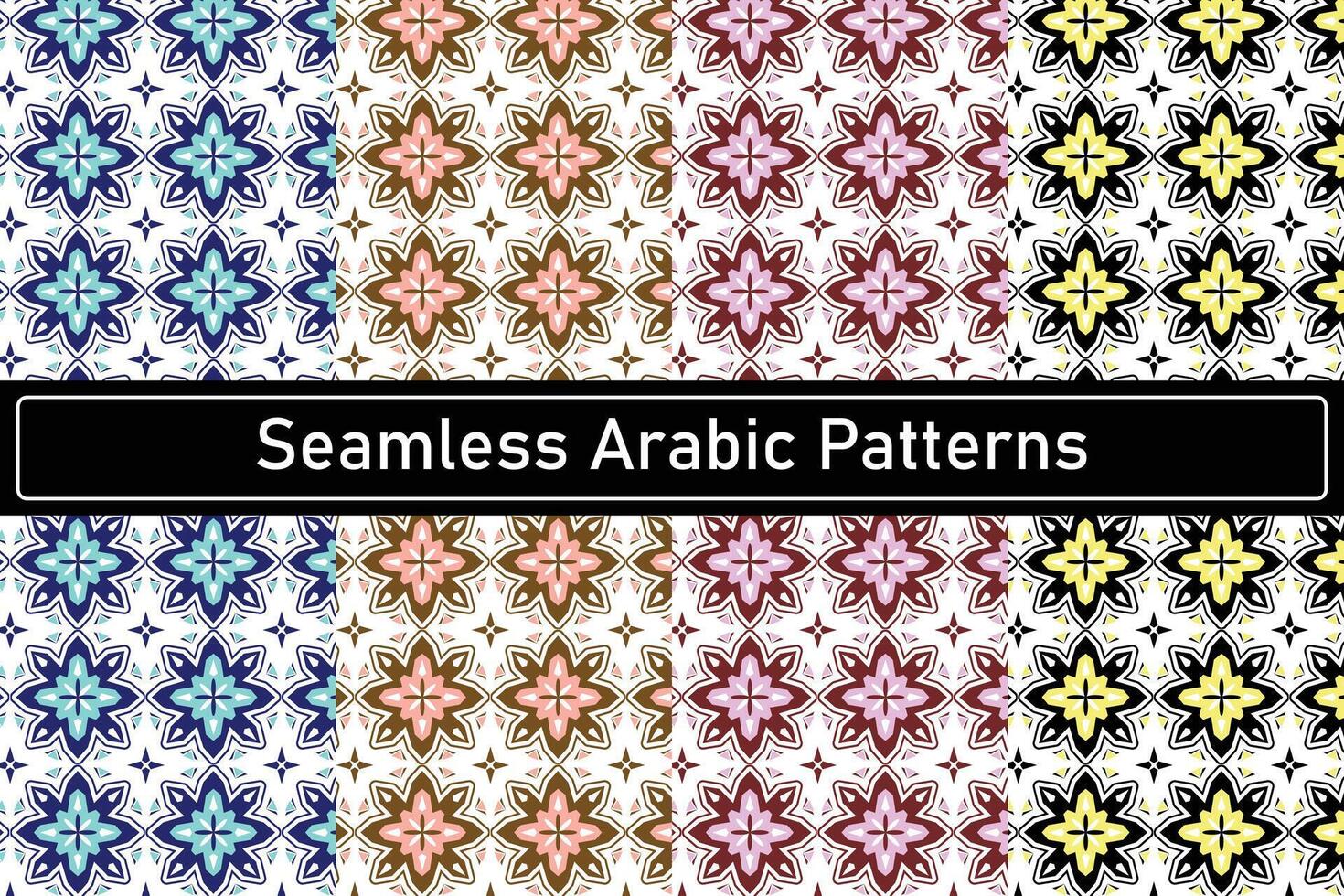 set of floral arabic patterns vector