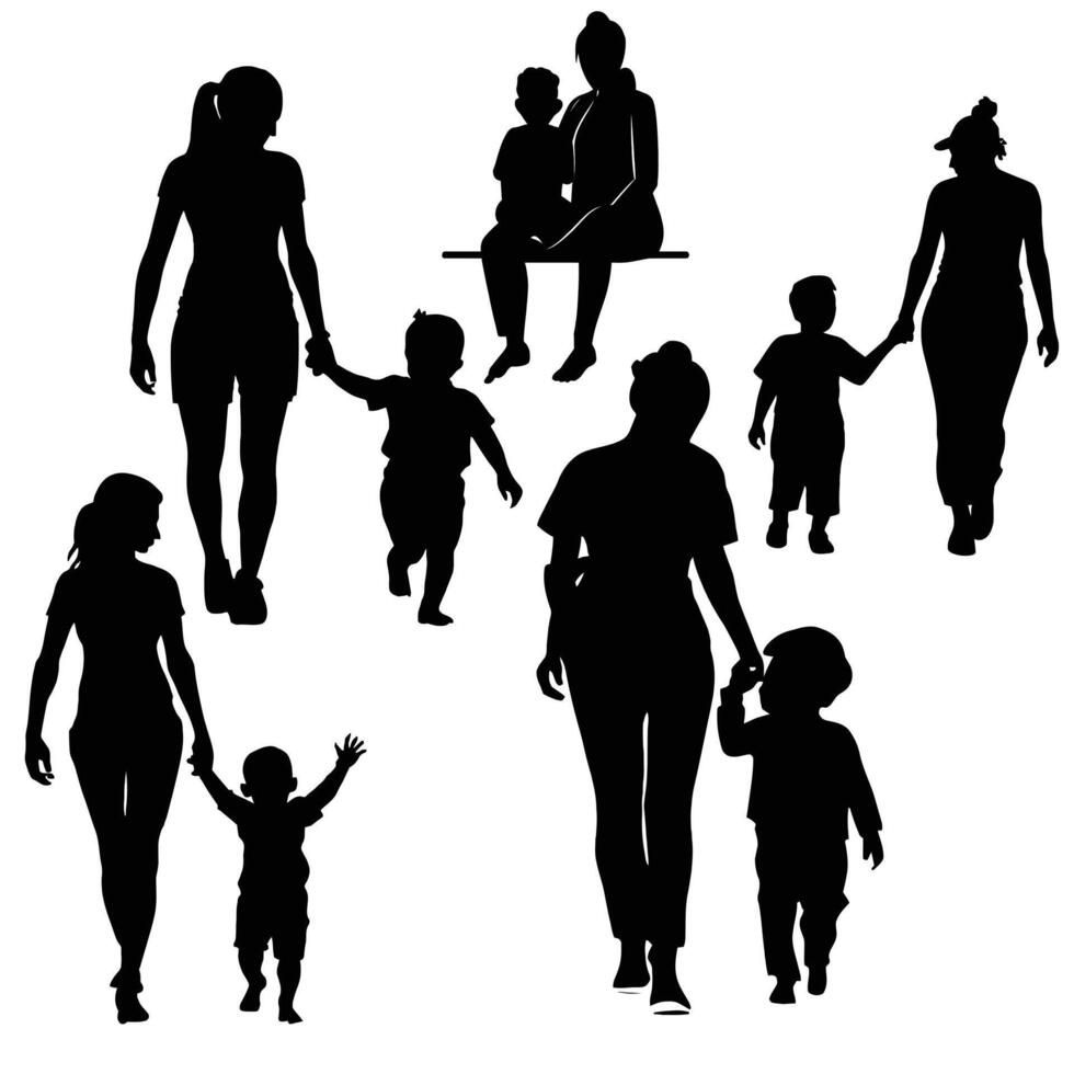 Mother and Baby Silhouette, Mother's Day vector illustration set, white background.