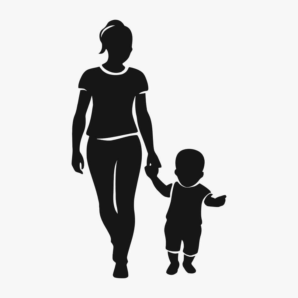 Mother and Baby Silhouette, Mother's Day vector illustration set, white background.