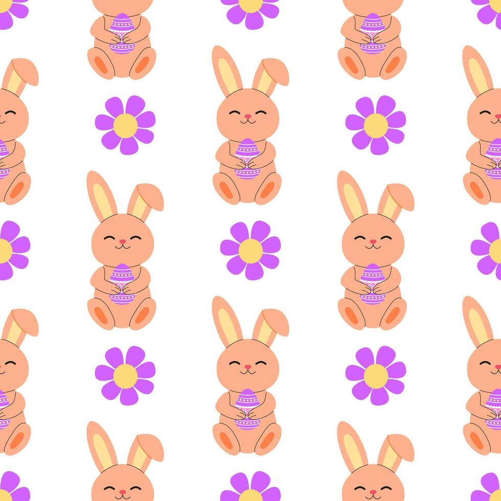 Easter bunny with flowers seamless pattern. Spring floral background, backdrop, digital and wrapping paper. vector