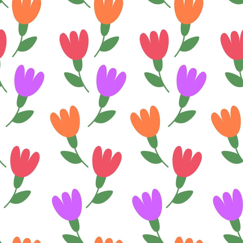 Spring blossom floral seamless pattern. Flowers with stems. Summer meadow. Botanical background, wrapping paper. vector