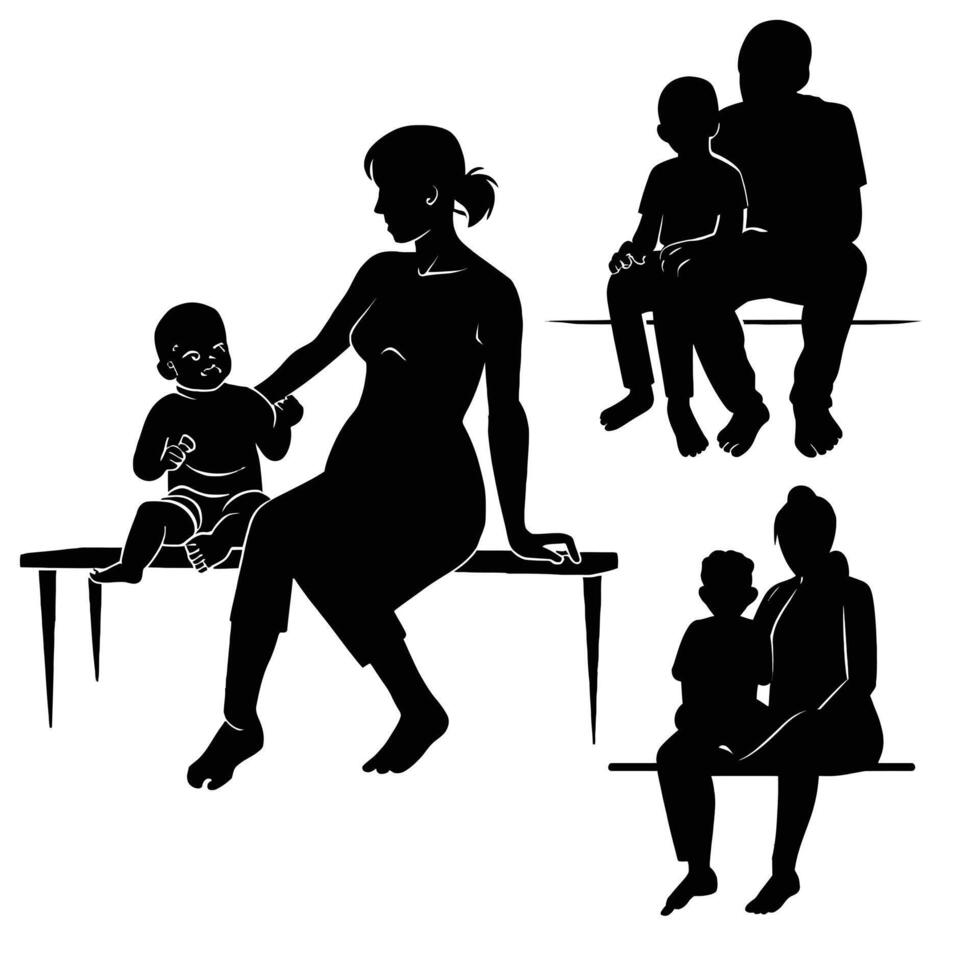 Mother and Baby Silhouette, Mother's Day vector illustration set, white background.