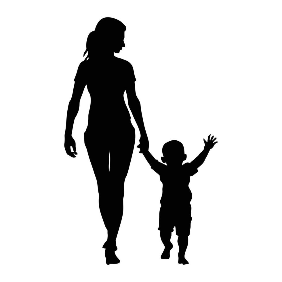 Mother and Baby Silhouette, Mother's Day vector illustration set, white background.