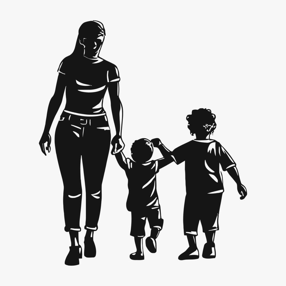 Mother and Baby Silhouette, Mother's Day vector illustration set, white background.