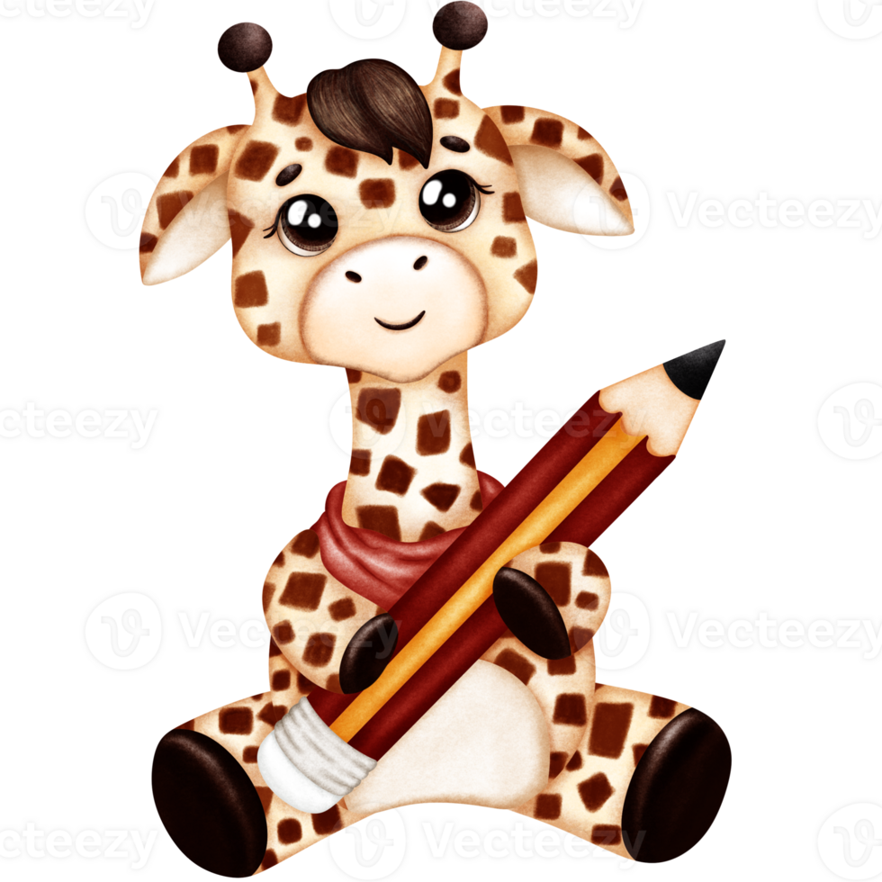 tekenfilm giraffe met potlood clip art, giraffe clip art, dier clip art. png