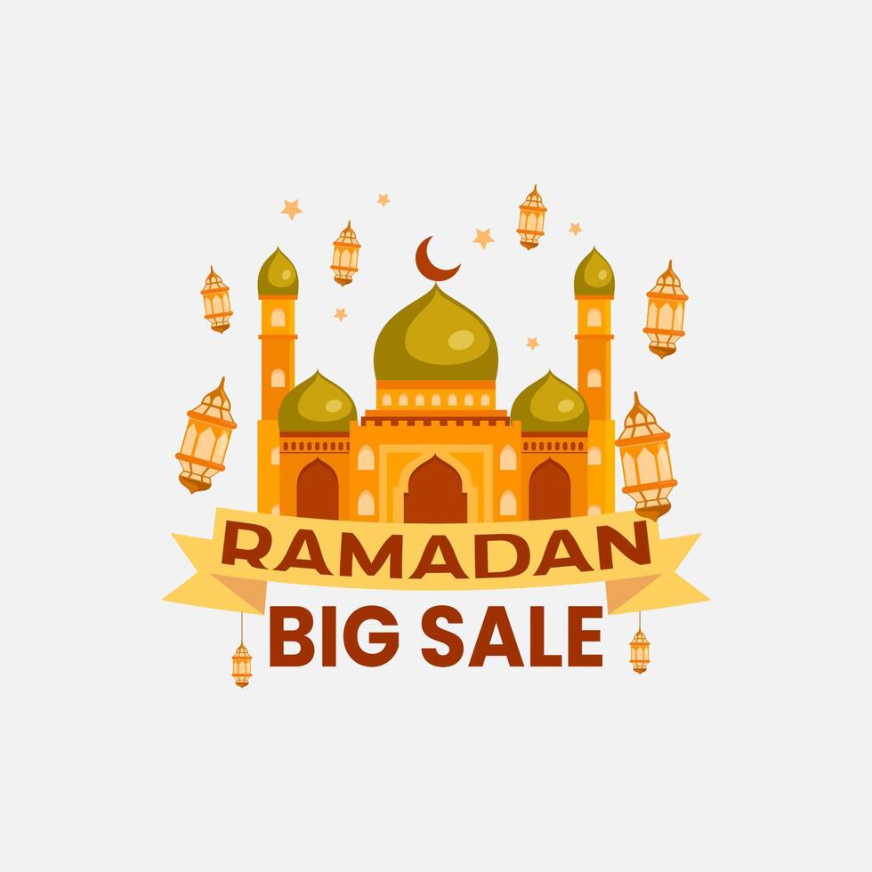 Flat Ramadan Big Sale design icon social media post  promotion template. With white background. vector