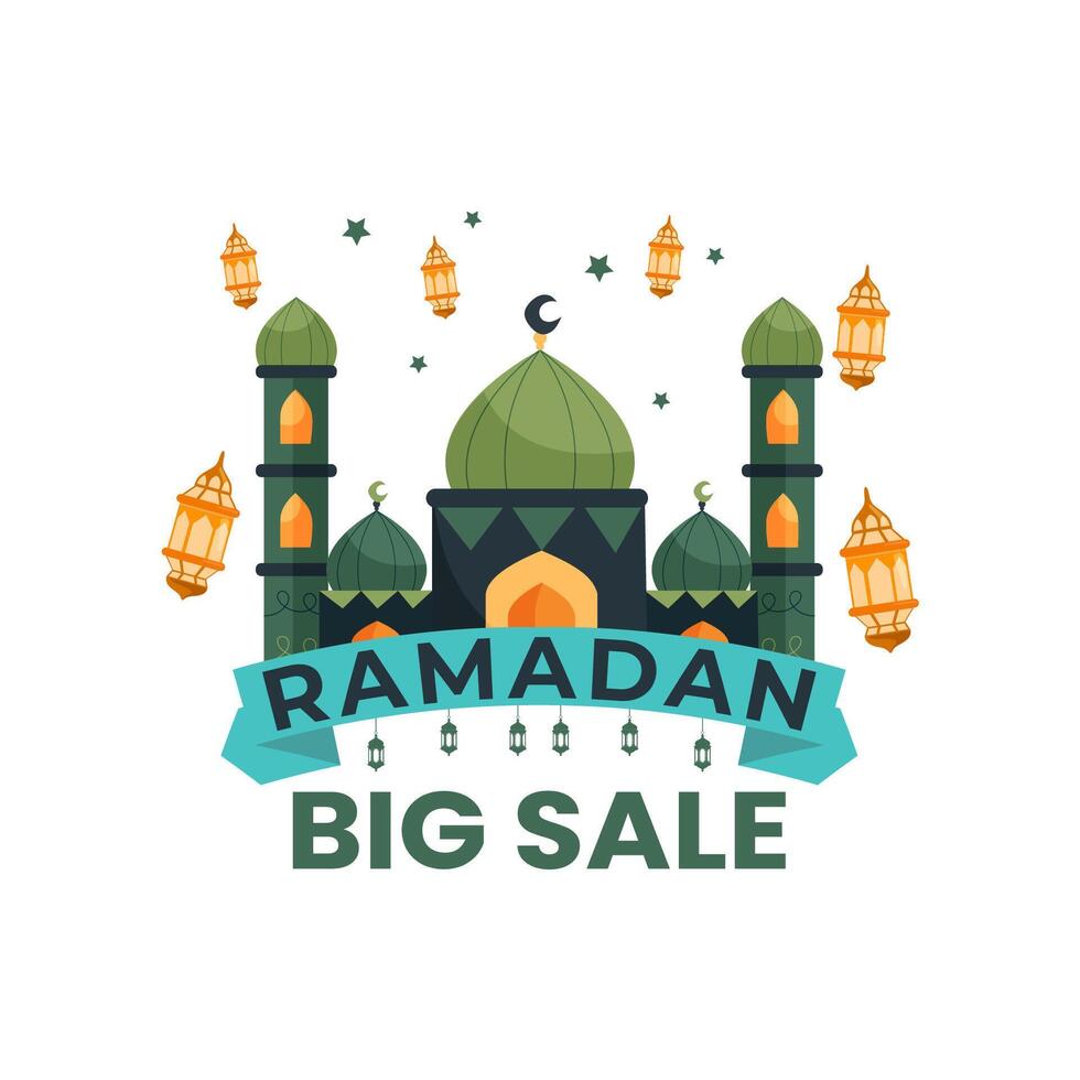 Flat Ramadan Big Sale design icon social media post  promotion template. With white background. vector