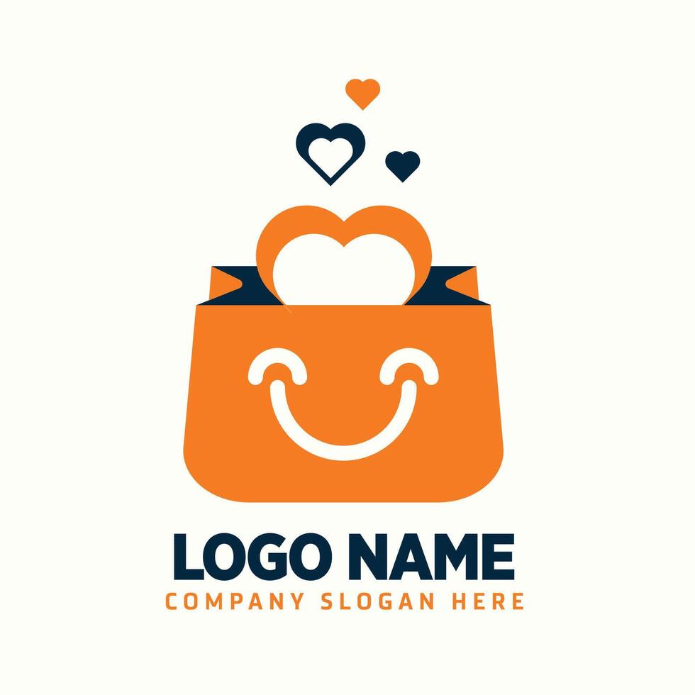 smiling paper bag with floating love, modern shopping logo vector