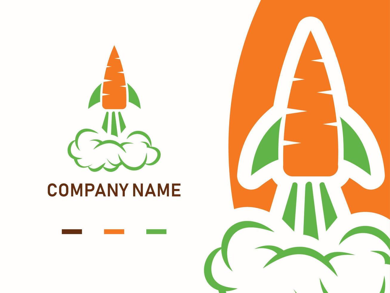 rocket carrot logo idea, vector illustration, modern concept with green leaf
