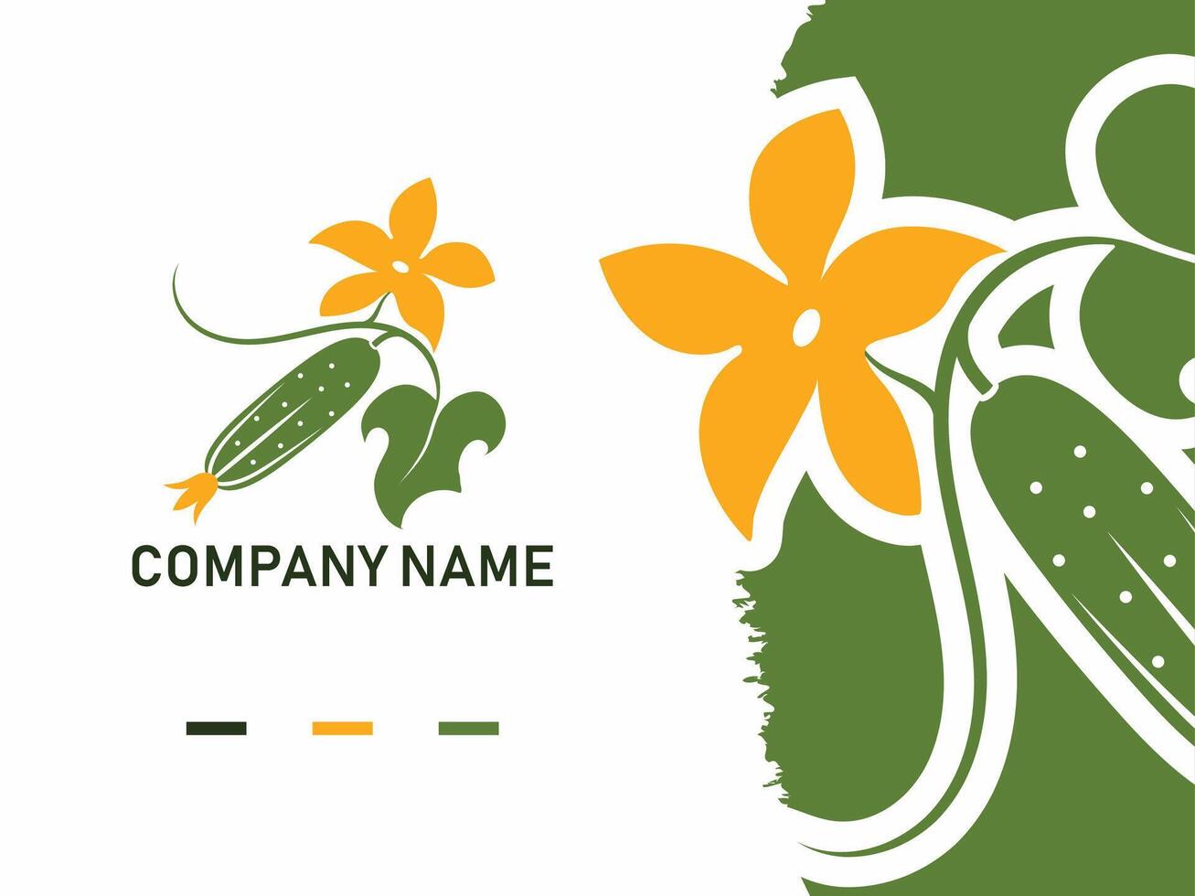 fresh green cucumber vector logo illustration with a yellow flower