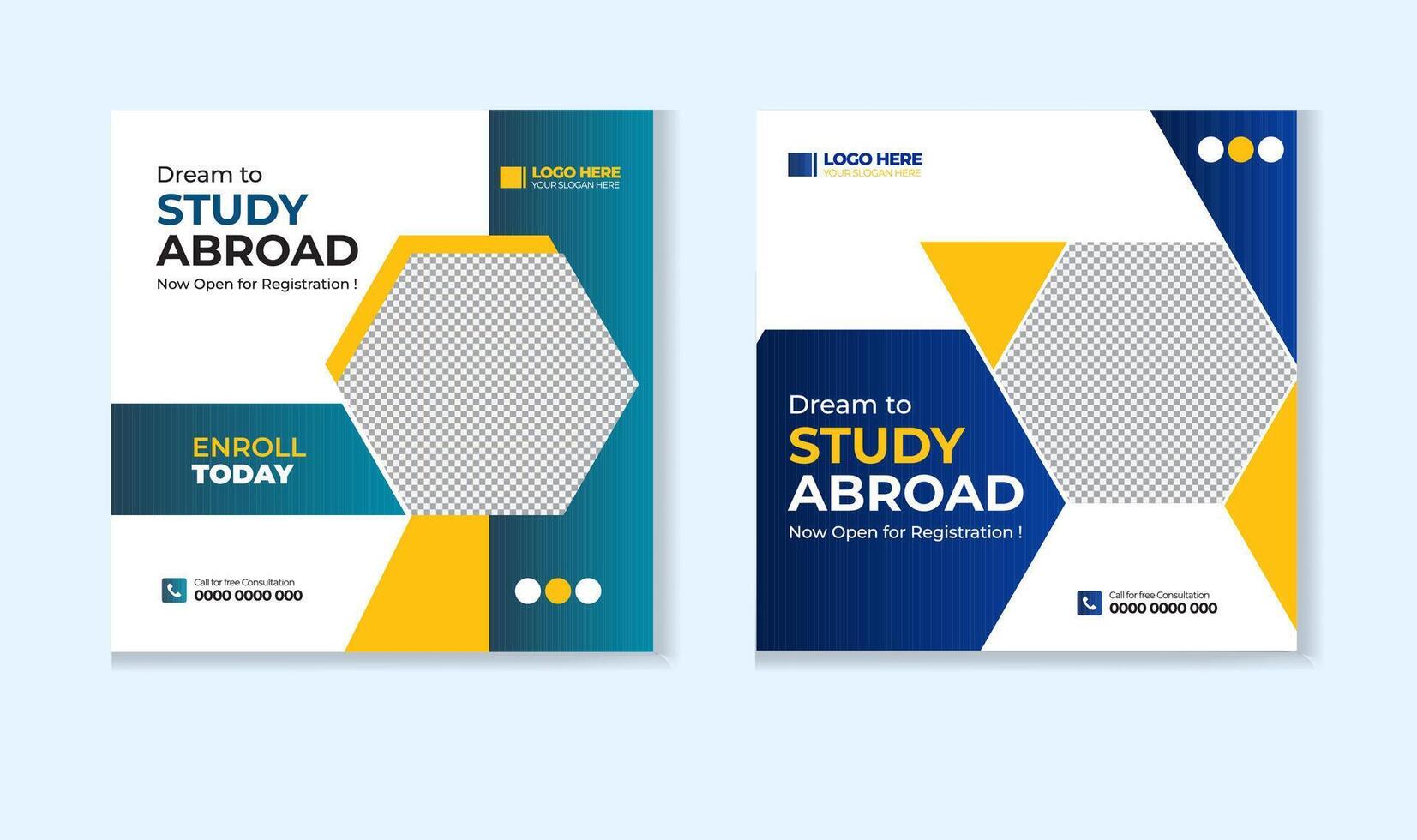 Study abroad social media post design template vector