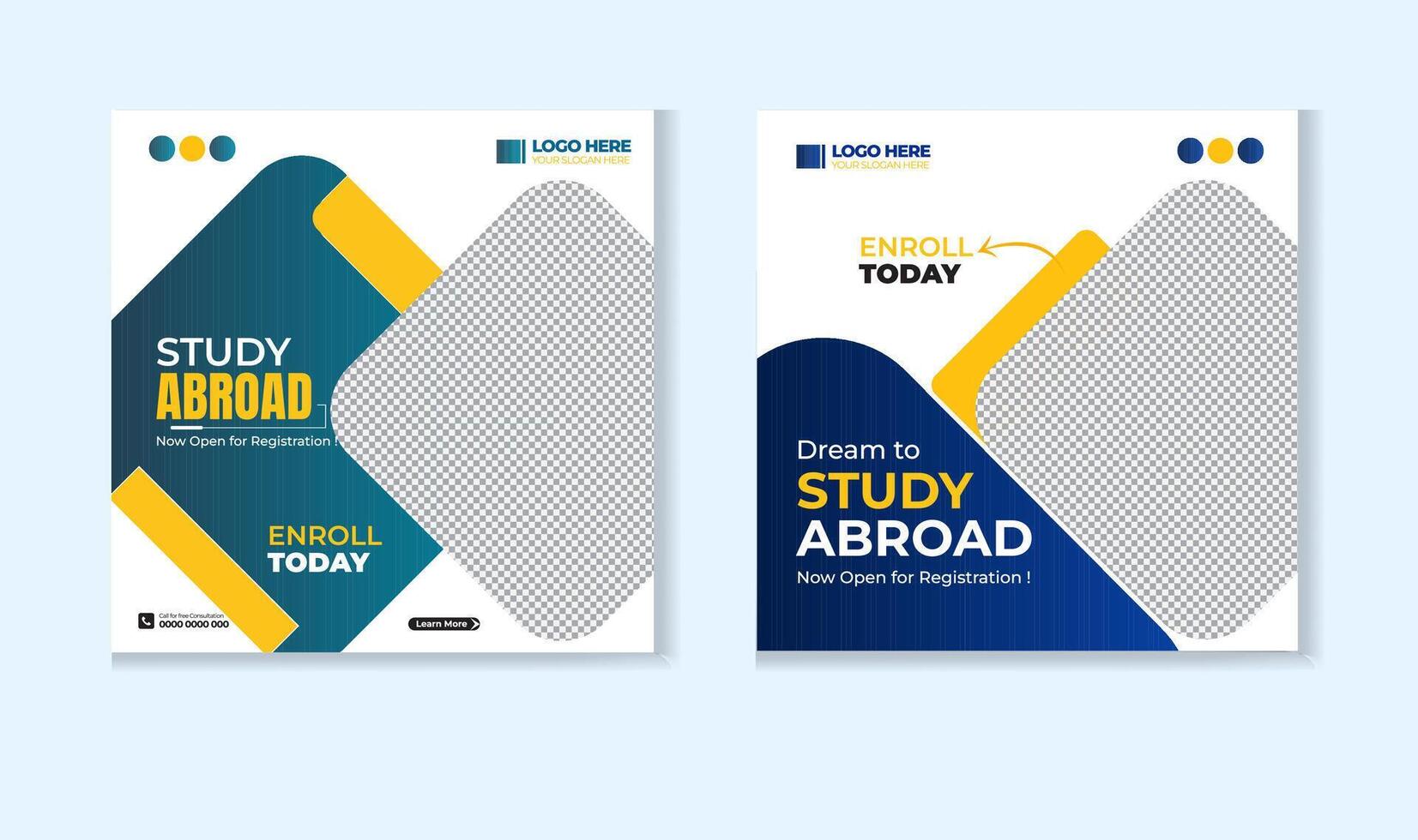 Study abroad social media post design template vector
