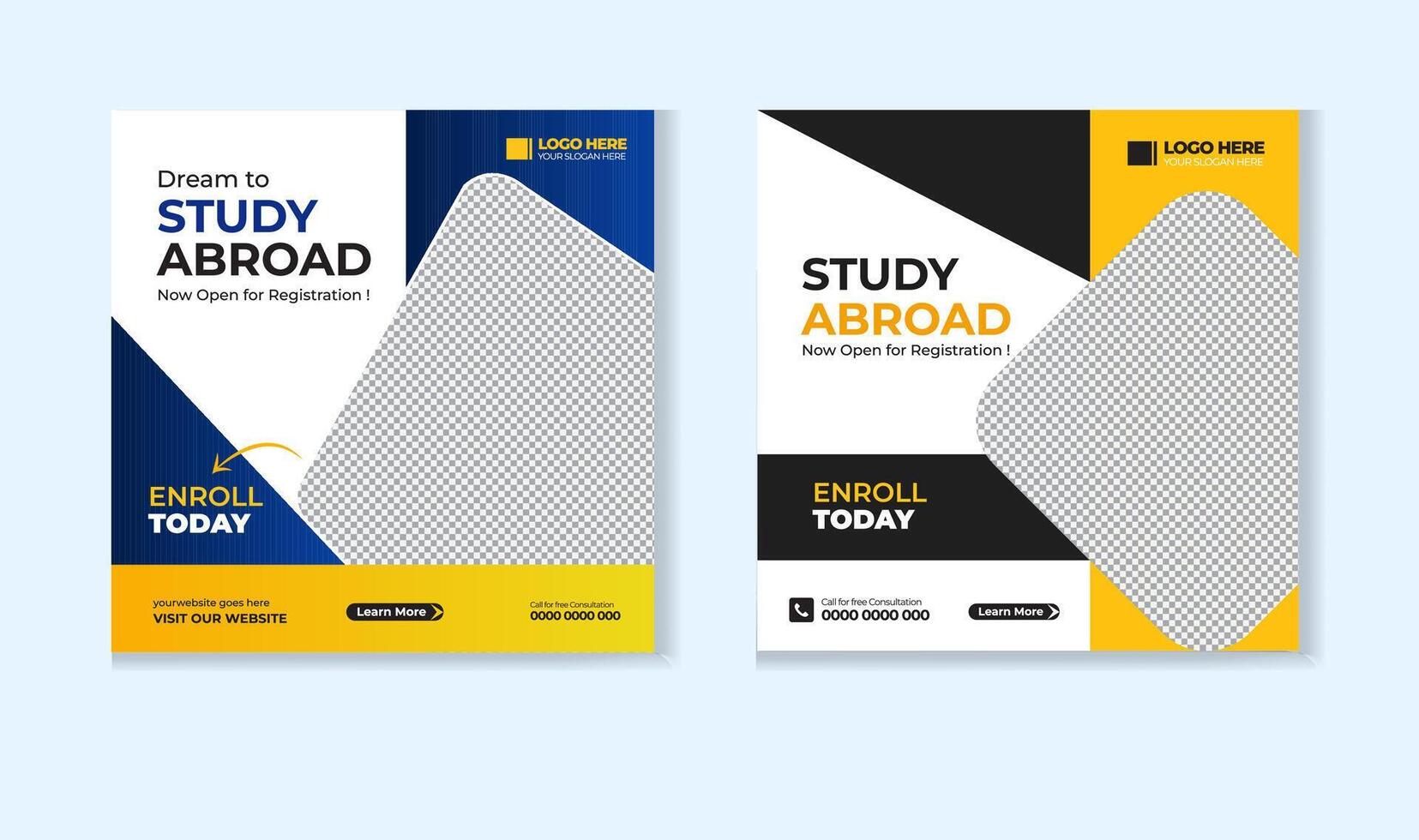 Study abroad social media post design template vector