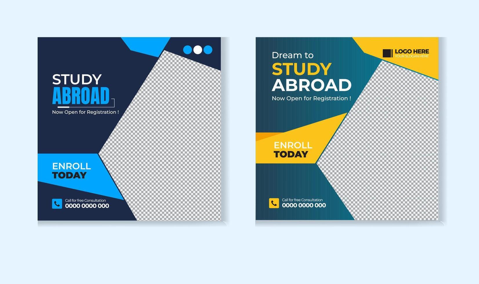 Study abroad social media post design template vector