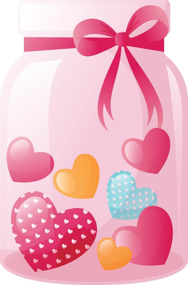 Jar with pink hearts inside icon in flat style free vector