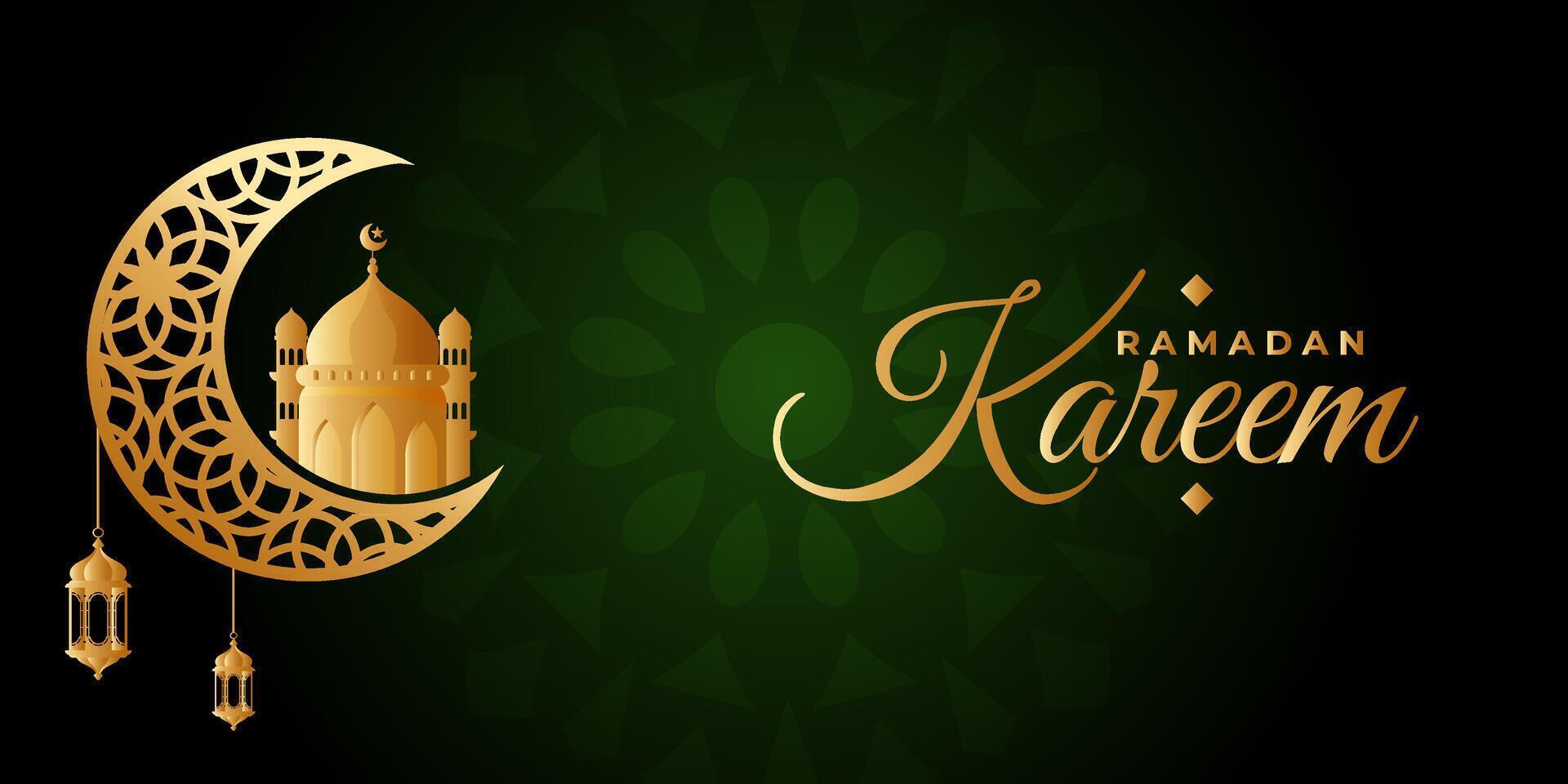 Ramadan Kareem moon mosque Arabic calligraphy, template for banner, invitation, poster, card for the celebration of Muslim community festival vector
