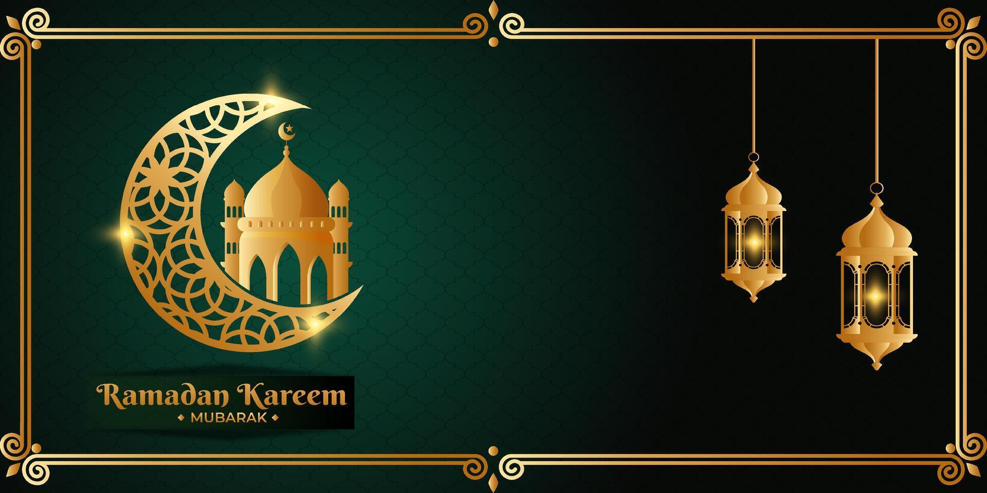 Ramadan Kareem moon mosque Arabic calligraphy, template for banner, invitation, poster, card for the celebration of Muslim community festival vector