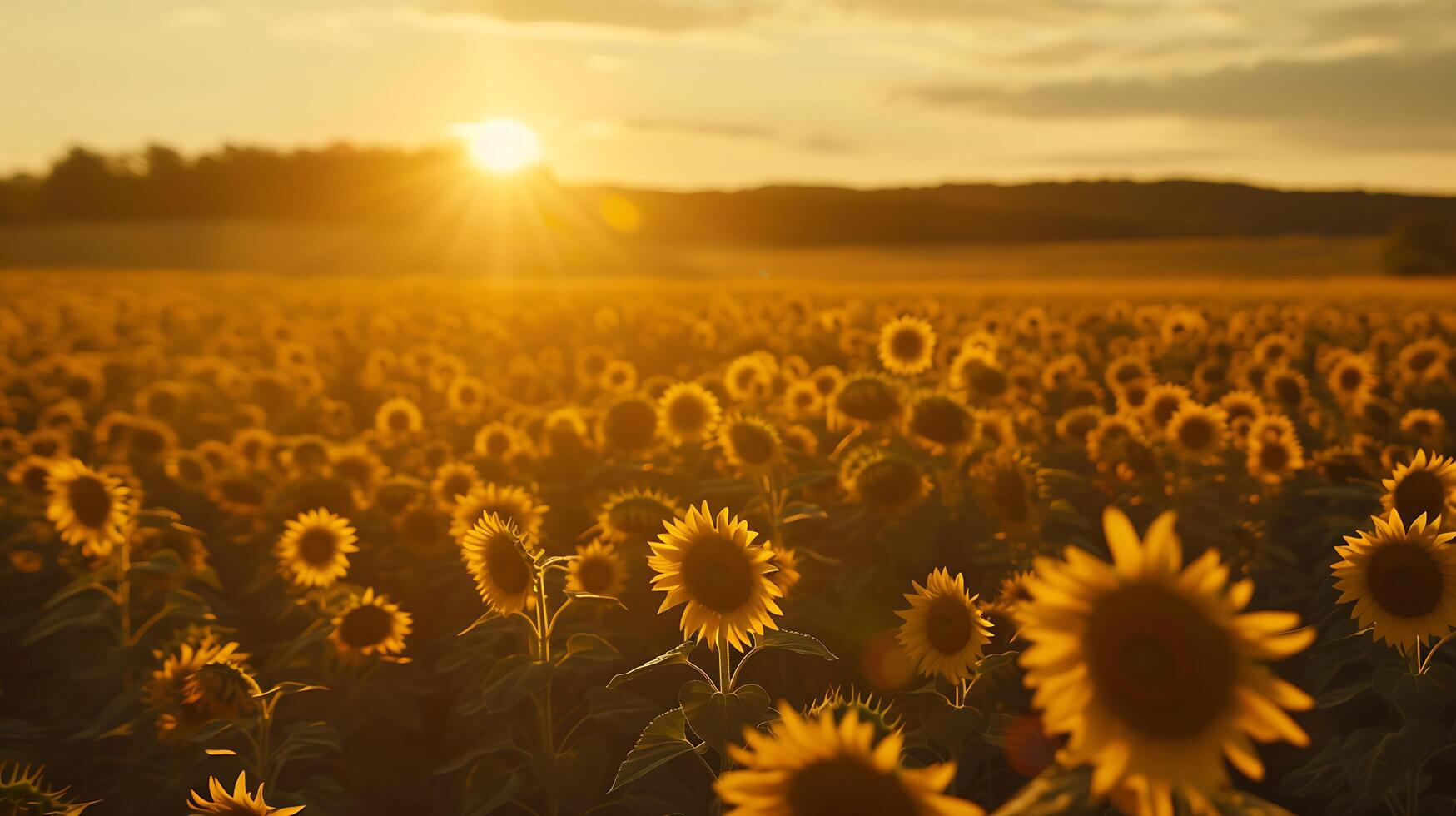 AI generated Field of Blooming Sunflowers Under Soft Golden Sunset Light photo