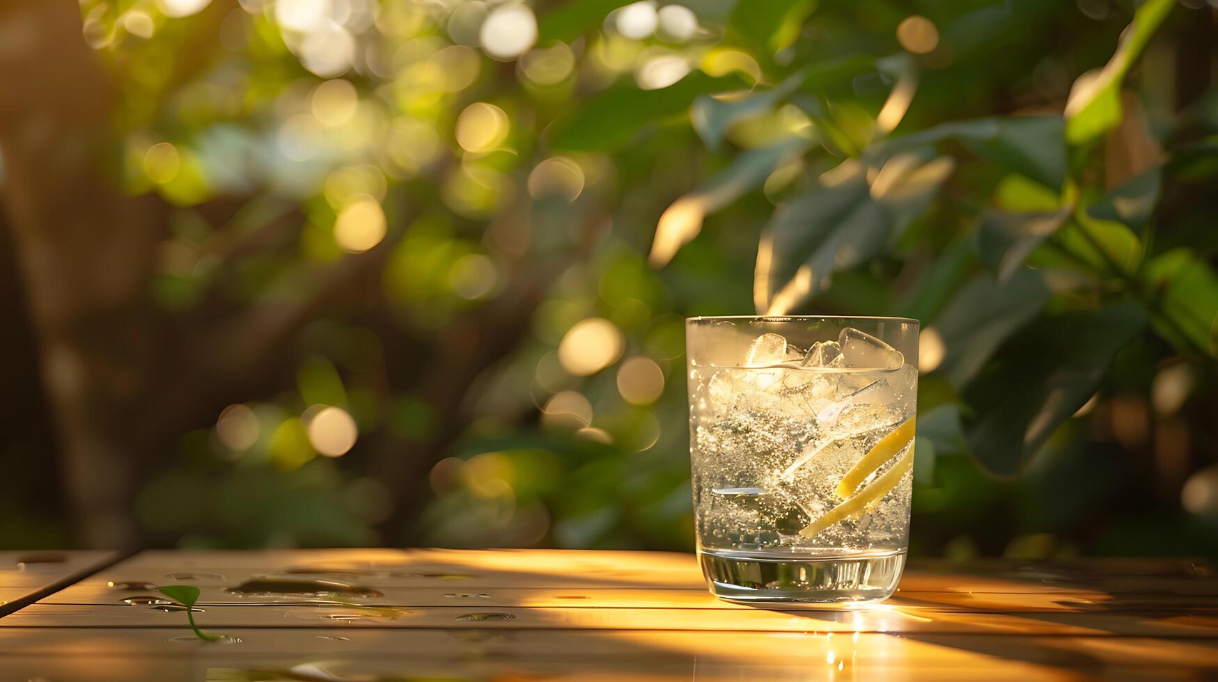 AI generated Refreshing Iced Lemonade with Lemon and Mint Captured in Closeup with Focus on Condensation photo