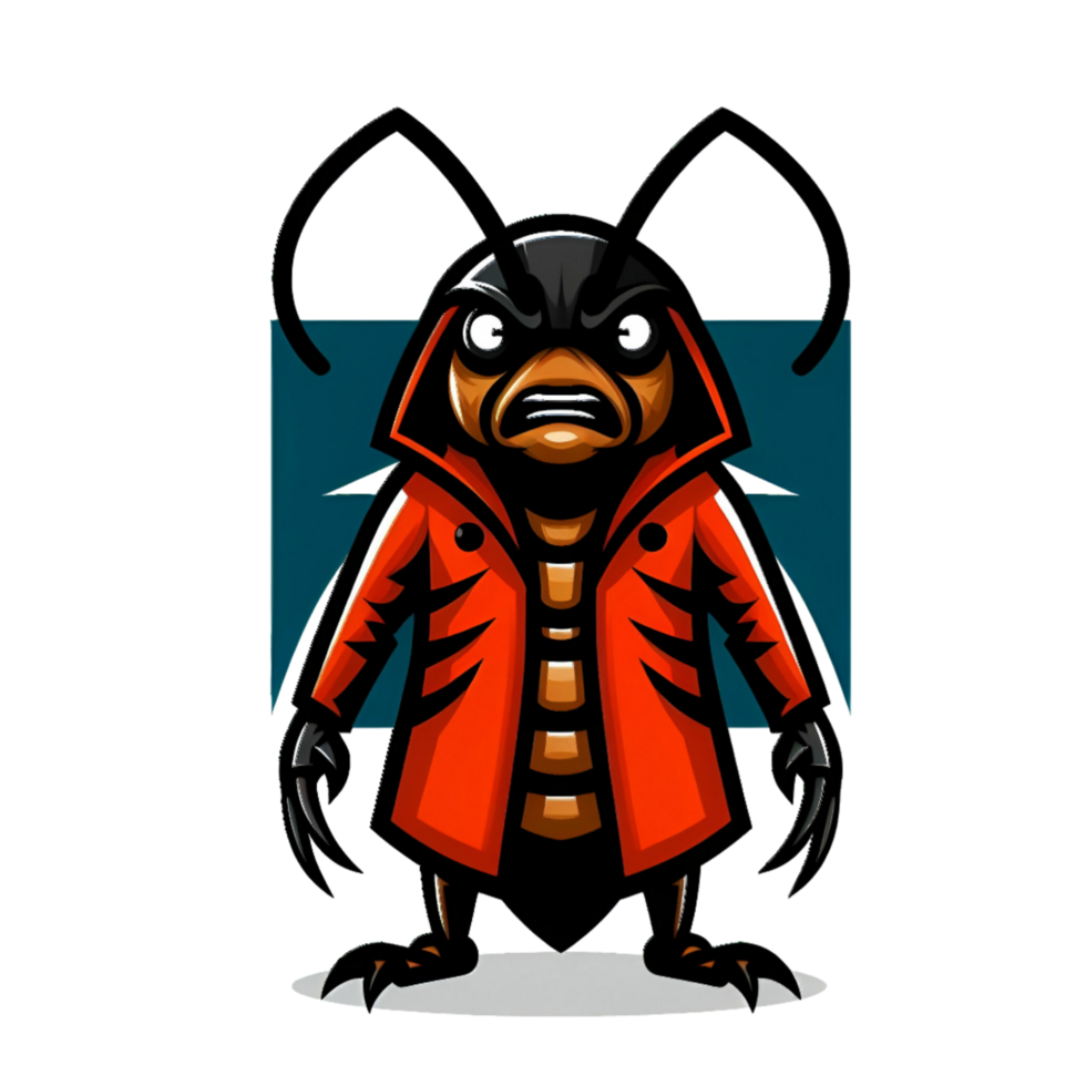 AI generated cartoon bug in red coat with black eyes png