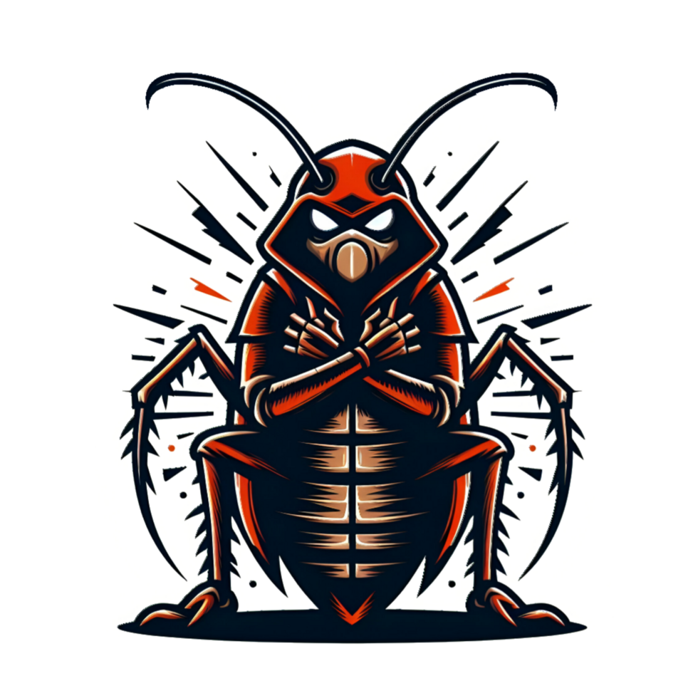 AI generated cartoon bug in red coat with black eyes png