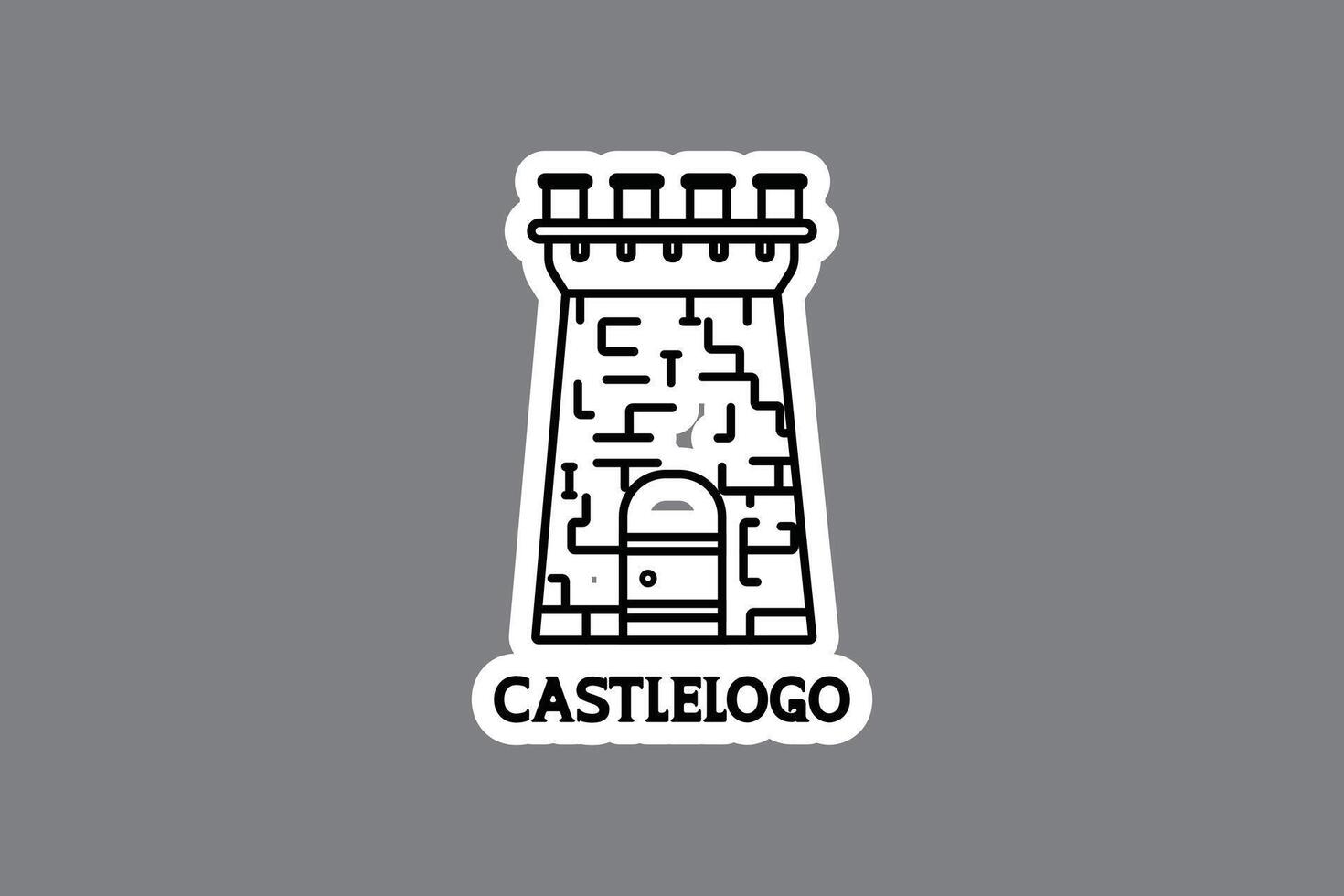 Stone Castle Tower in outline logo design. vector