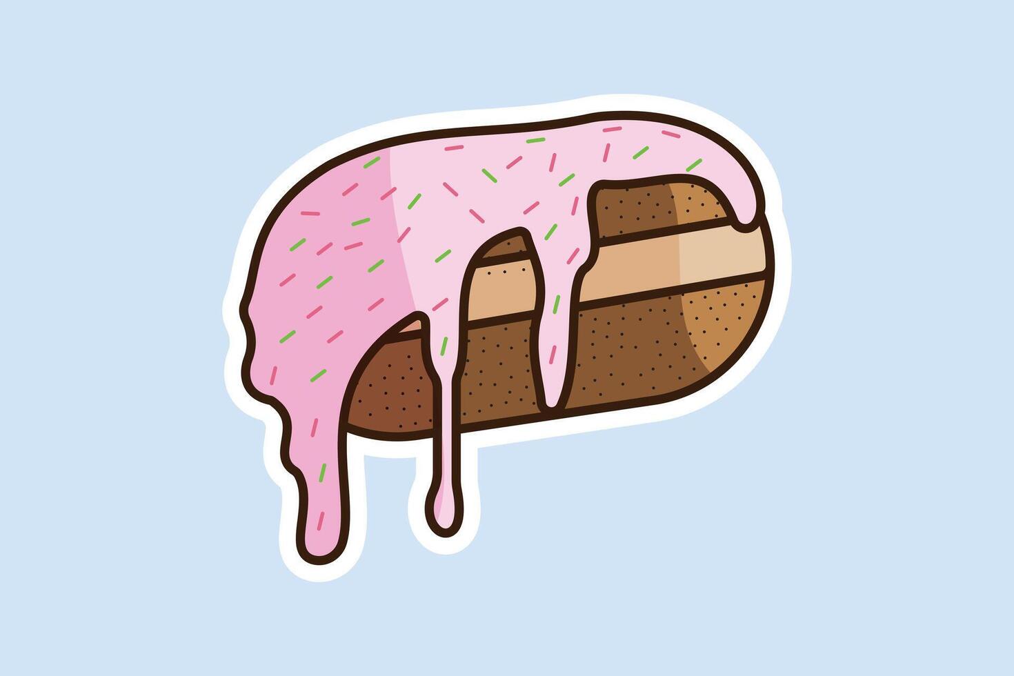 Donuts with Icing Sticker vector illustration. Food objects icon concept. Colorful glossy donuts with glaze and powder sticker vector design with shadow.