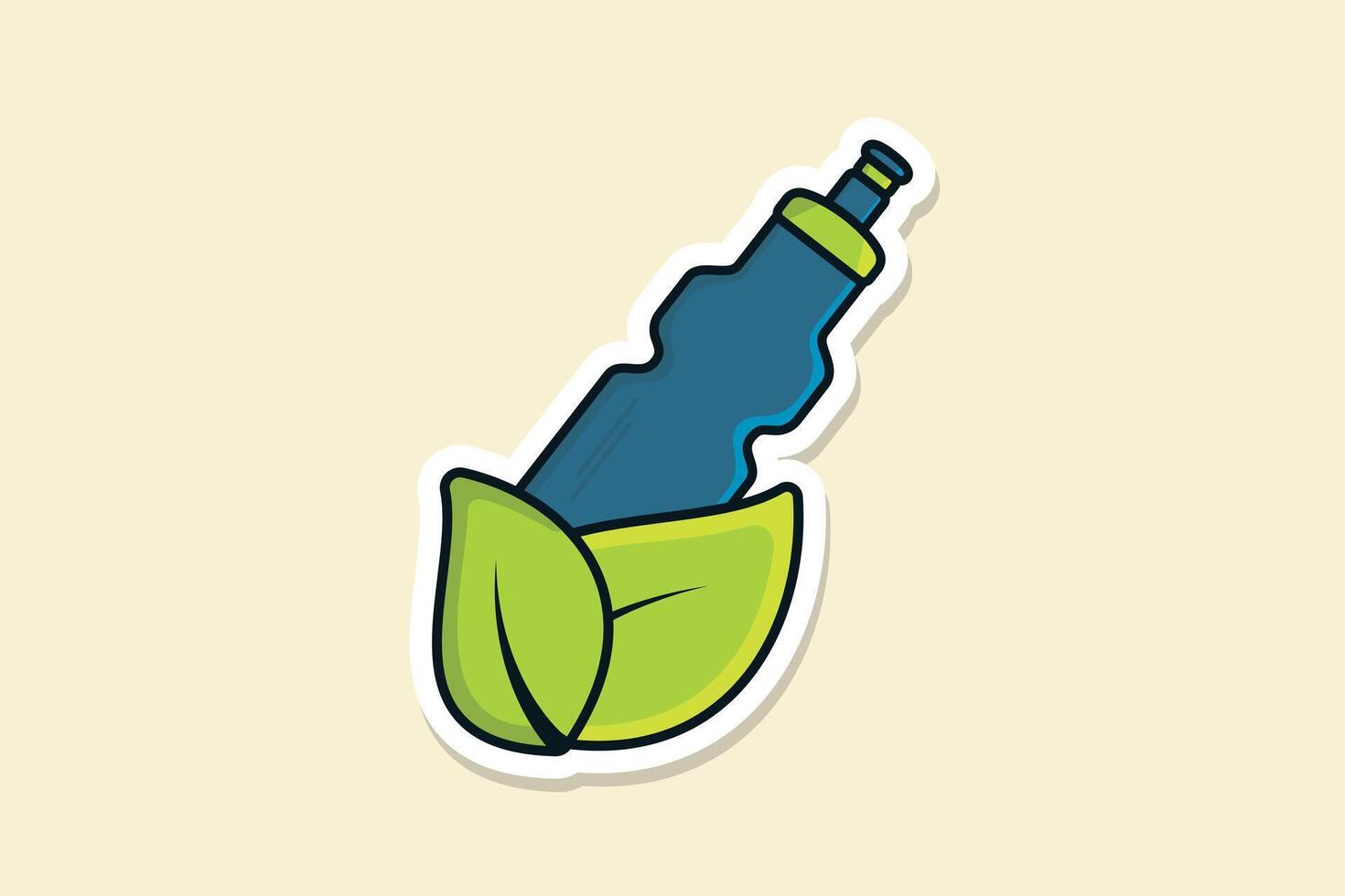 Gym Water bottle with Herbal Green Leaves Sticker design vector illustration. Organic drink objects icon concept. Bottle leaf nature environment logo icon.