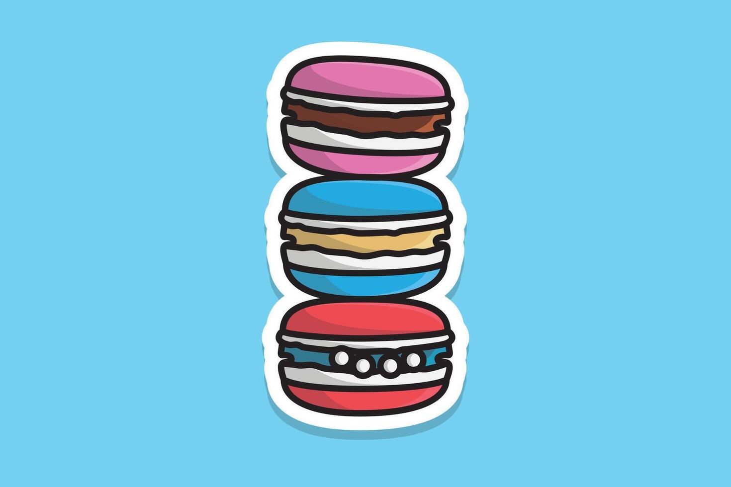 Set of Donuts with Icing Sticker vector illustration. Food objects icon concept. Set of colorful glossy donuts with glaze and powder sticker vector design with shadow.